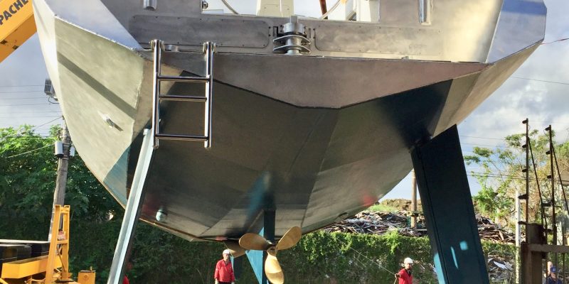 boat with twin rudders